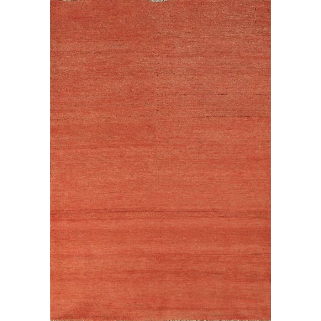 Orange Hand-Knotted Gabbeh Modern Wool Carpet - 4'0" x 5'10"