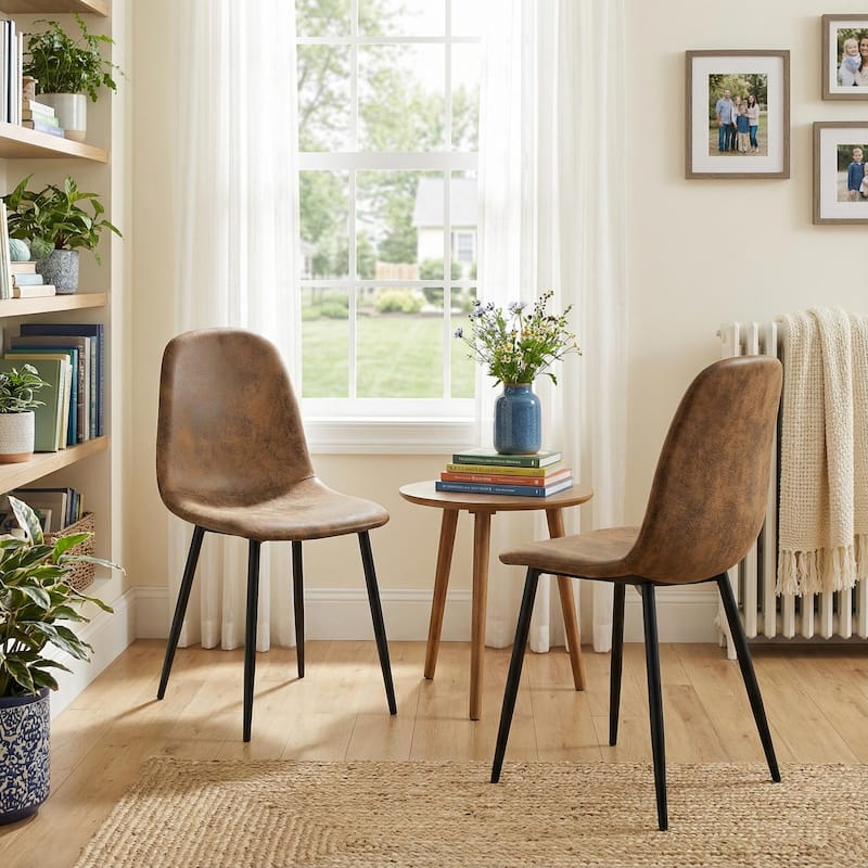 Homy Casa Set of 6/4/2 Faux Suede Dining Chairs Black Metal Legs, Brown - Set of 2 - BR - Dining Height
