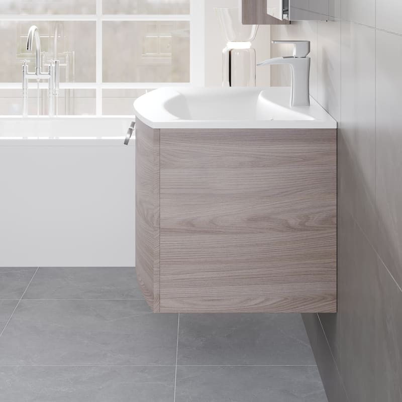 Romina 28"W Gray Oak Wall Mount Bath Vanity with Integrated Sink