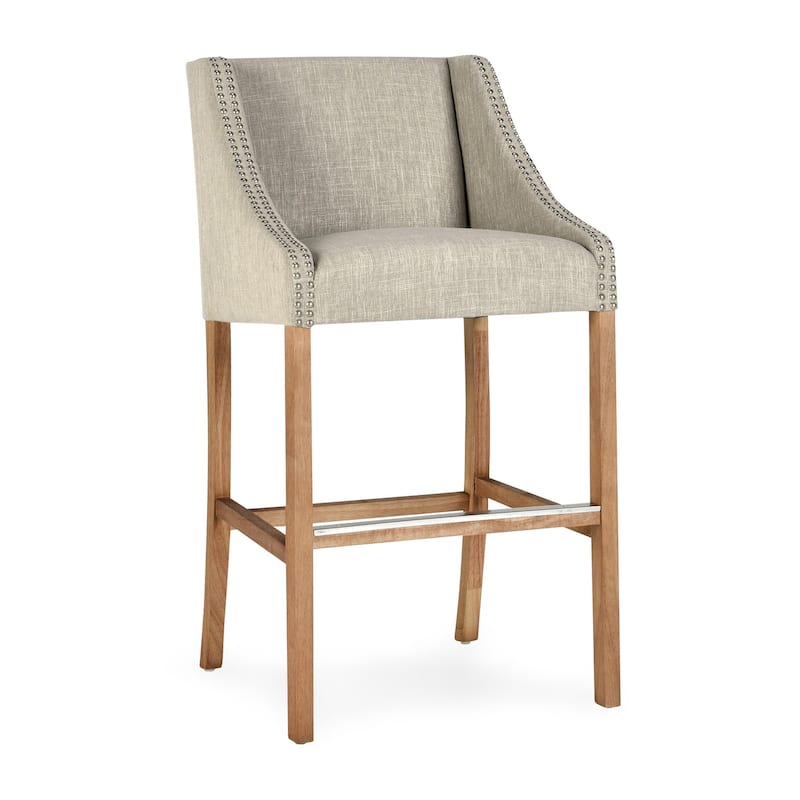 Aoki Upholstered Beige 30-inch Bar Stool by Kosas Home