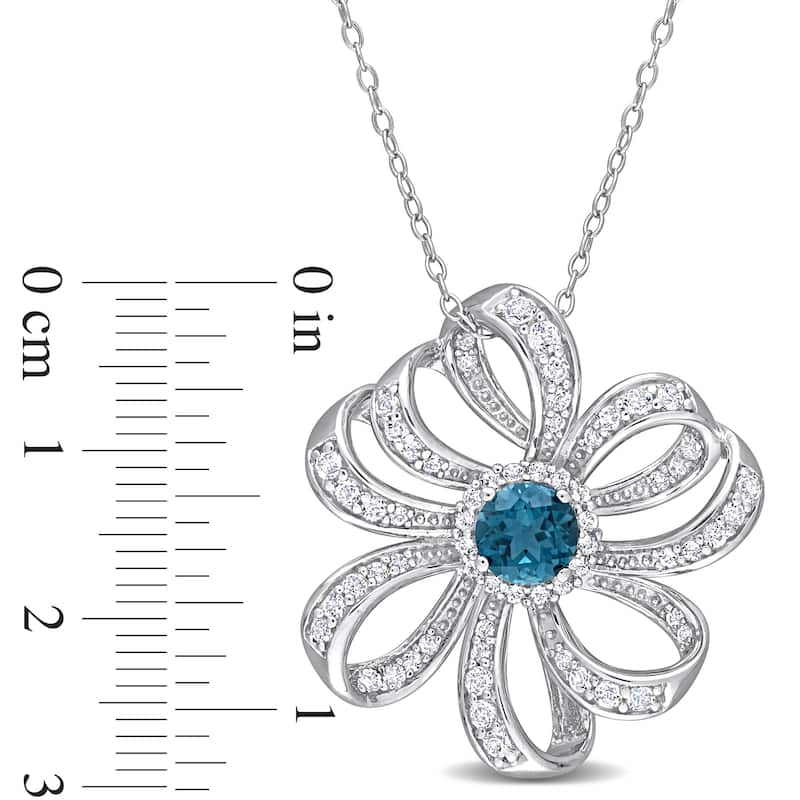 Miadora 2 1/4ct TGW London Blue Topaz White Topaz Flower Necklace Sterling Silver