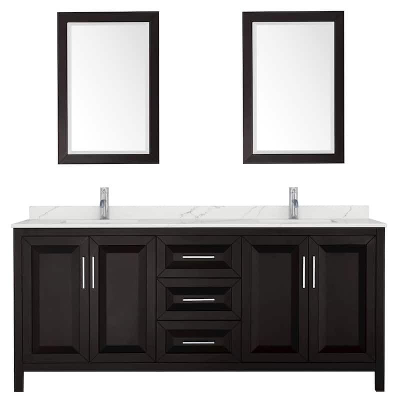 Daria 80-inch Double Vanity, Single Hole Quartz Top, 24-inch Mirrors