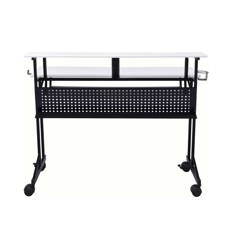 Music Recording Studio Desk with Keyboard Tray, White and Black