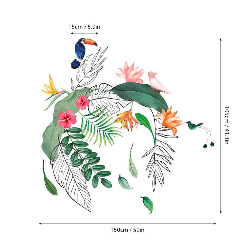 Tropical Leaves and Flowers Wall Stickers Home Decals DIY Decor