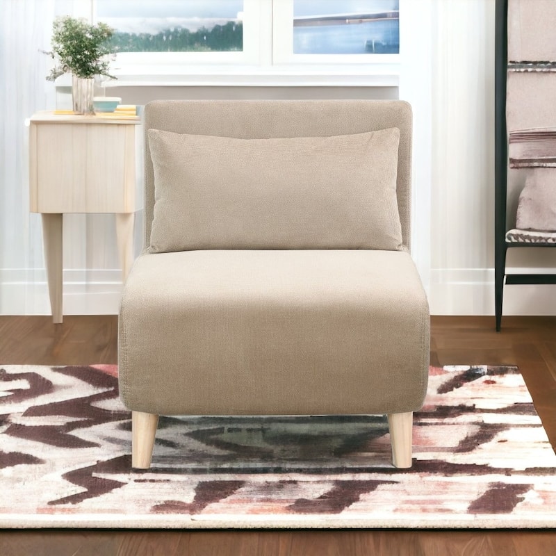 27-Inch Beige and Natural Convertible Sleeper Chair with Matching Pillow - 26.77” x 28.35” x 30.31”
