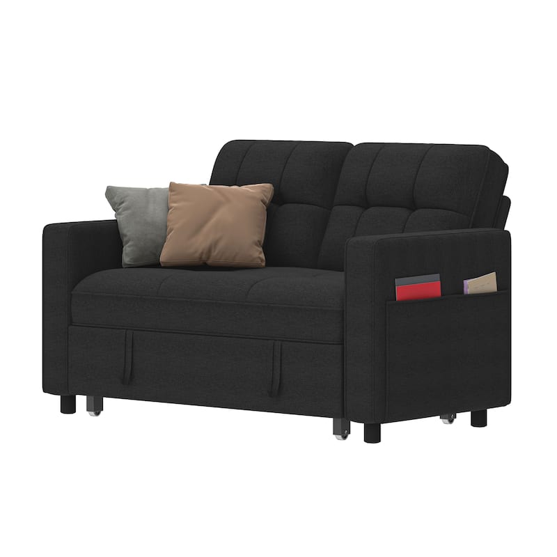 Moasis 3-in-1 Multi-Functional Sleeper Sofa with Iron Frame Pull-Out Bed,Loveseat Bed with USB Port - Black