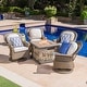 preview thumbnail 2 of 11, Alhambra Wicker 5-piece Outdoor Club Chairs and Firepit Set by Christopher Knight Home Light Brown Wicker + Grey Cushions