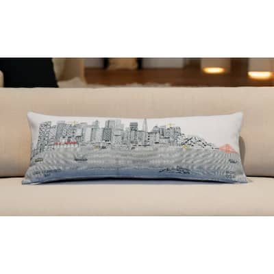 HomeRoots 35" White San Francisco Daylight Skyline Lumbar Decorative Pillow