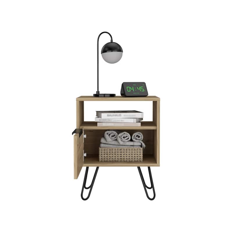 Nightstand With Single Drawer And Hairpin Legs