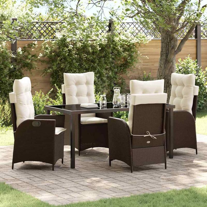 vidaXL Garden Dining Set with Cushion Poly Rattan - Brown-21.46x24.02x43.31