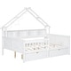 preview thumbnail 13 of 26, Full Size House Bed with Two Drawers, Kids Wood Bed Platform Beds with LED, Storage Shelves and Guardrail for Girls, Boys