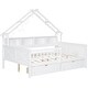 preview thumbnail 14 of 26, Wood House Platform Beds with LED, Storage Shelves, Drawers and Guardrail, Full Size Bed Frame w/Slats Support for Kids