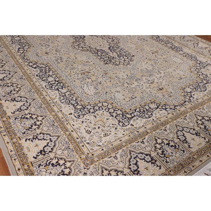 Traditional Grey Kashan Turkish Area Rug Machine Made Floral Carpet - 9'9" x 12'11"