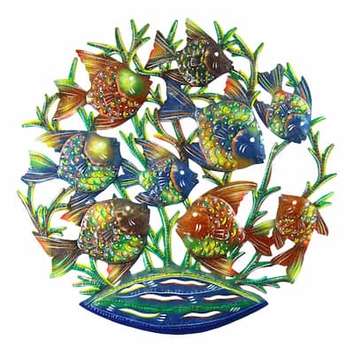 Porch & Den Hand-painted School of Fish Recycled Metal Wall Art (Haiti)