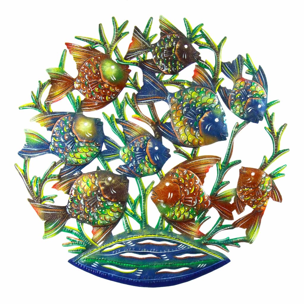 Porch & Den Hand-painted School of Fish Recycled Metal Wall Art (Haiti)