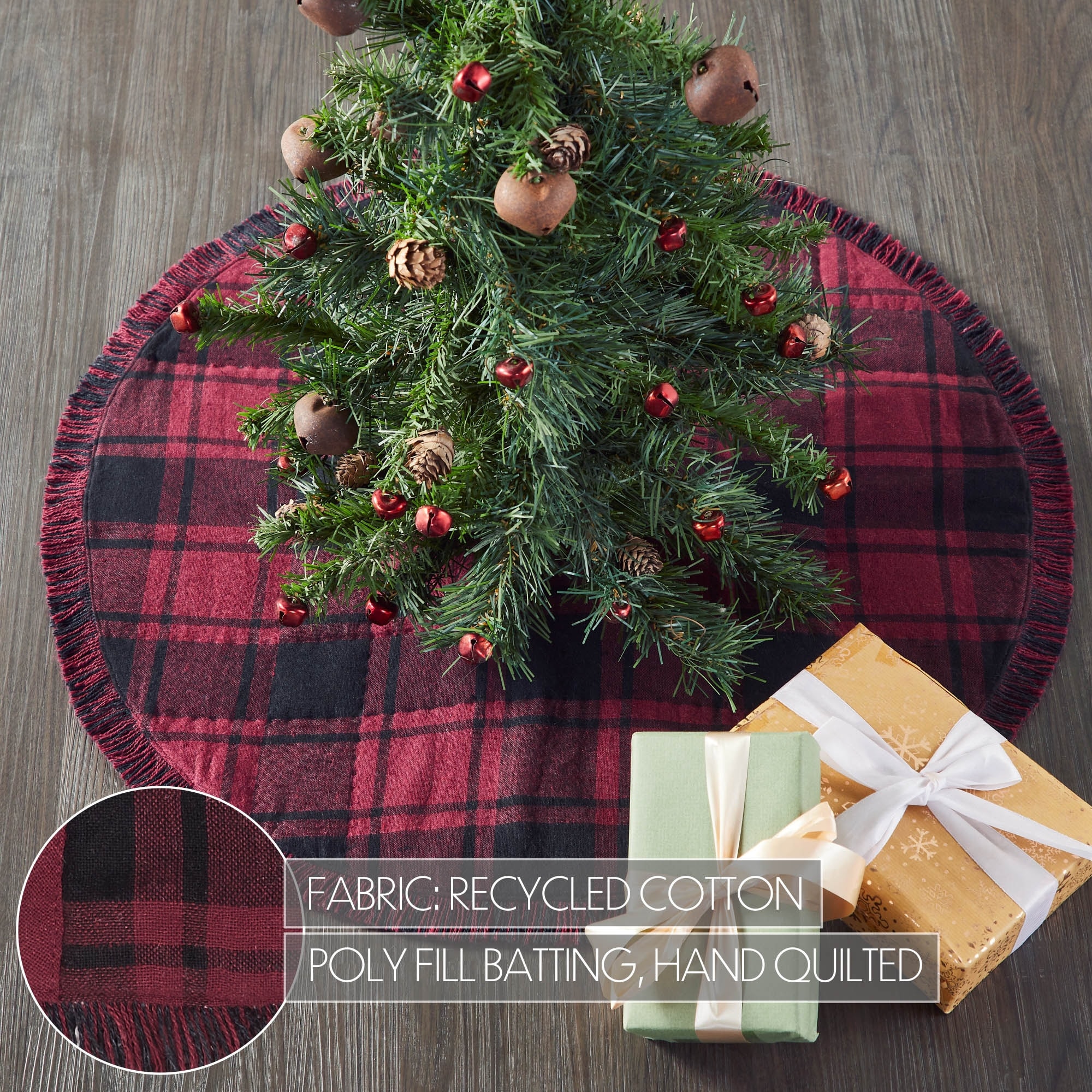 VHC Brands Cumberland Red Black Plaid Tree Skirt 48 Diameter