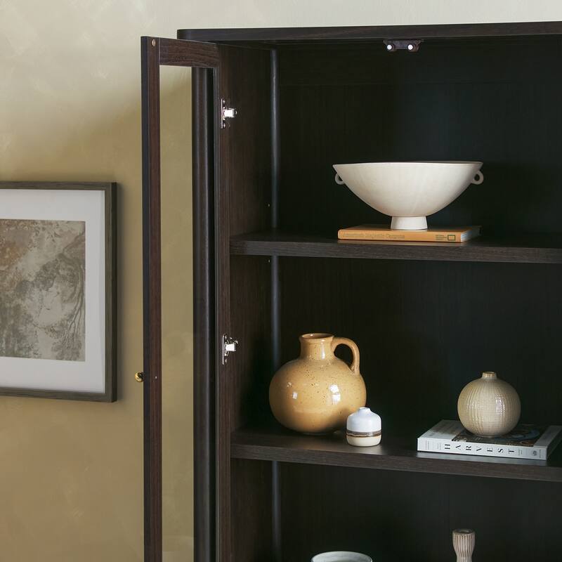 Walker Edison Modern Fluted Glass Bookshelf Cabinet