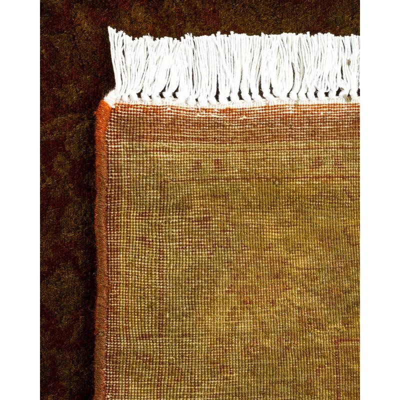 Overton Hand Knotted Wool Vintage Inspired Modern Contemporary Overdyed Brown Runner Rug - 2' 7" x 12' 3"
