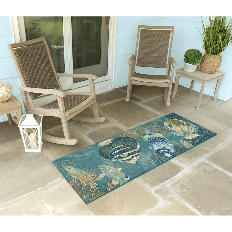 Liora Manne Esencia Fish Indoor/Outdoor Mat - 1'11" x 4'11" - Aqua