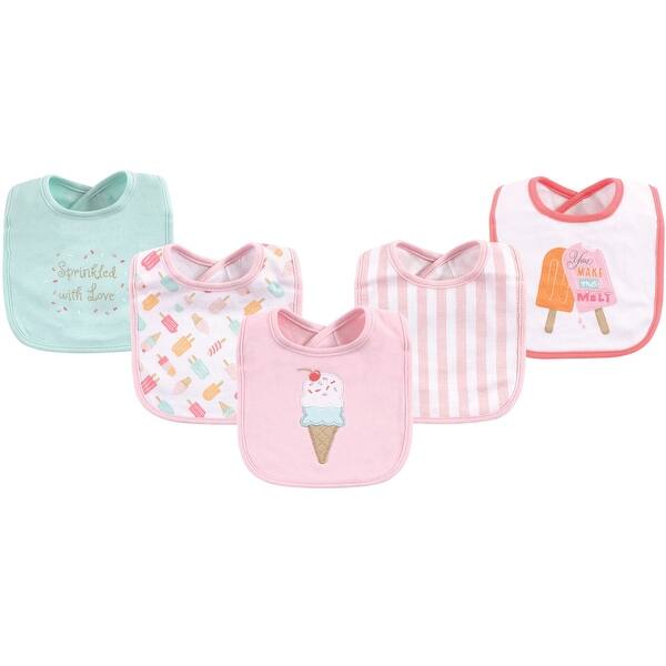 slide 1 of 1, Hudson Baby Infant Girl Cotton Bibs 5pk, Ice Cream, One Size - Ice Cream - One Size One Size - Ice Cream