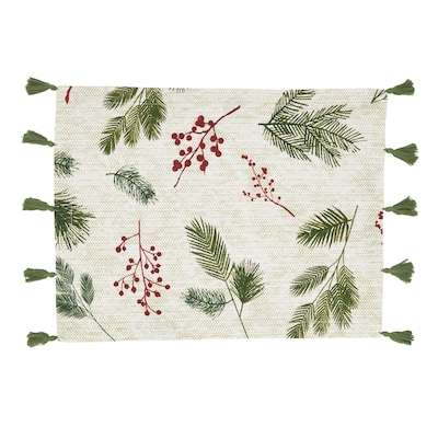 Holiday Placemats With Pine needle and Red Berry Design (Set of 4)