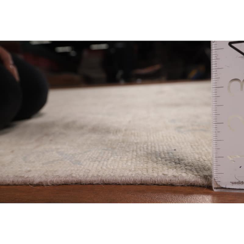 Vegetable Dye Oushak Turkish Rug Handmade Beige Wool Carpet - 8'0"x 9'11"