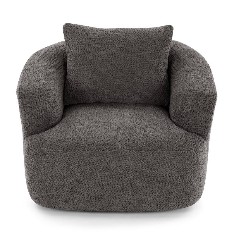 Swivel Chair Accent Chair with Pocket Spring Cushion, Upholstered Barrel Sofa Chair with a Throw Pillow
