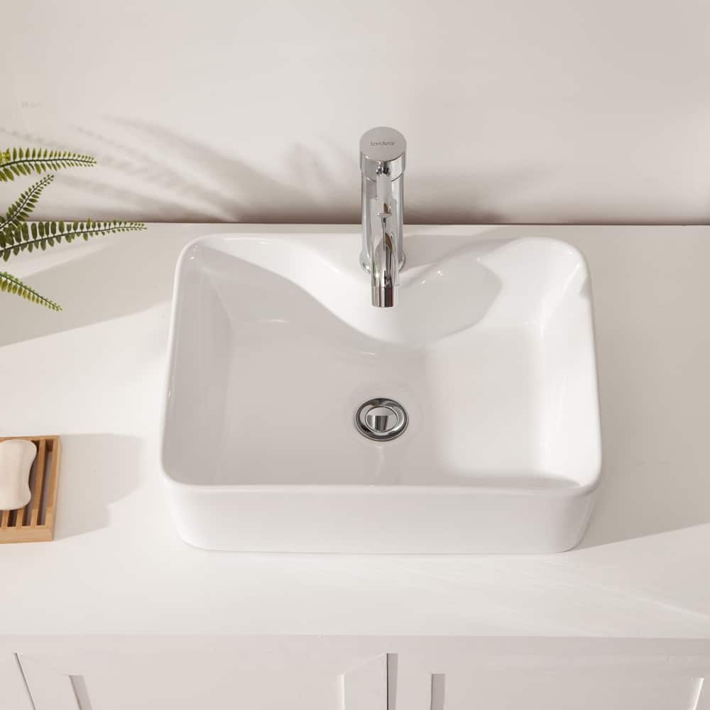 European-Inspired 19"x15" Rectangular White Bathroom Sink - Polished Ceramic, Easy Countertop Setup - 19in L