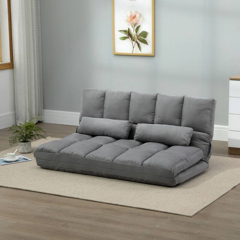 Convertible Floor Sofa Chair, Folding Couch Bed, Guest Chaise Lounge with 2 Pillows, Adjustable Backrest and Headrest