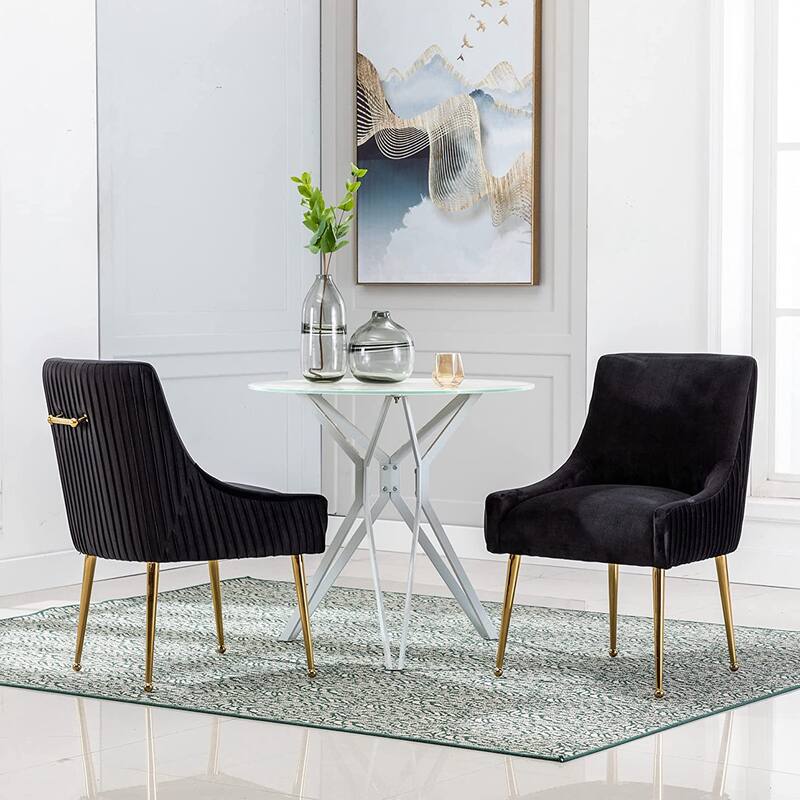SEYNAR Modern Glam Boucle Pleated Velvet Dining Chair or Vanity Chair Set of 2 with Rear Handle