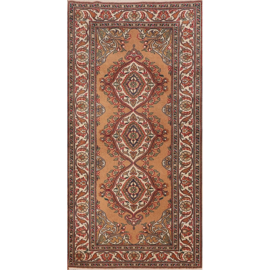 Orange Anatolian Turkish Accent Rug Hand-Knotted Wool Carpet - 2'11" X 6'0"