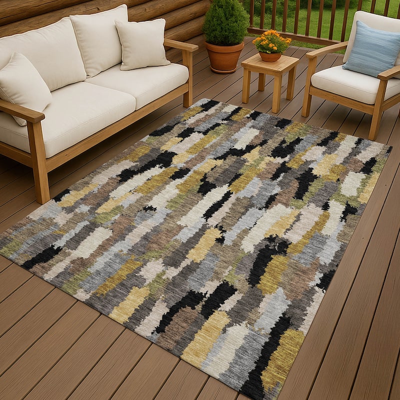 Machine Washable Indoor/ Outdoor Contemporary Stacks Chantille Rug - Black - 10' x 14'