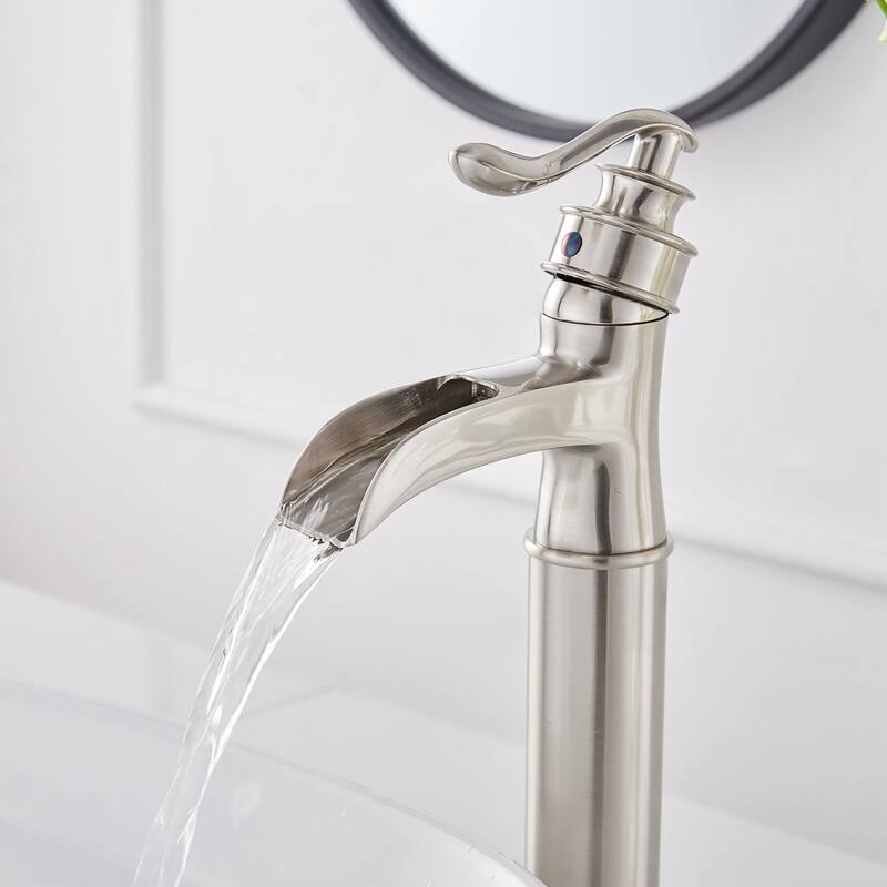 Nickel Waterfall Single Handle Bathroom Faucet with Drain Assembly