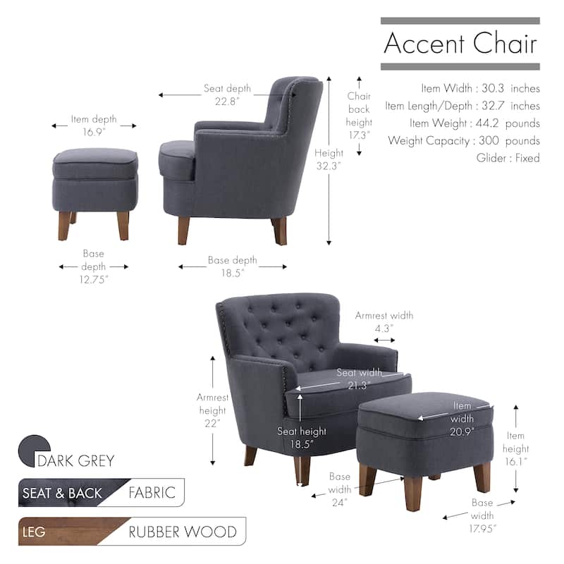 Porthos Home Idir Accent Chair, Fabric Upholstery, Rubber Wood Legs