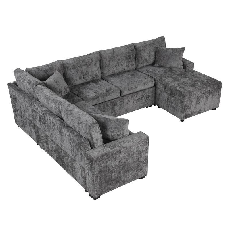 112.2" Chenille Sectional Sleeper Sofa with Storage & USB