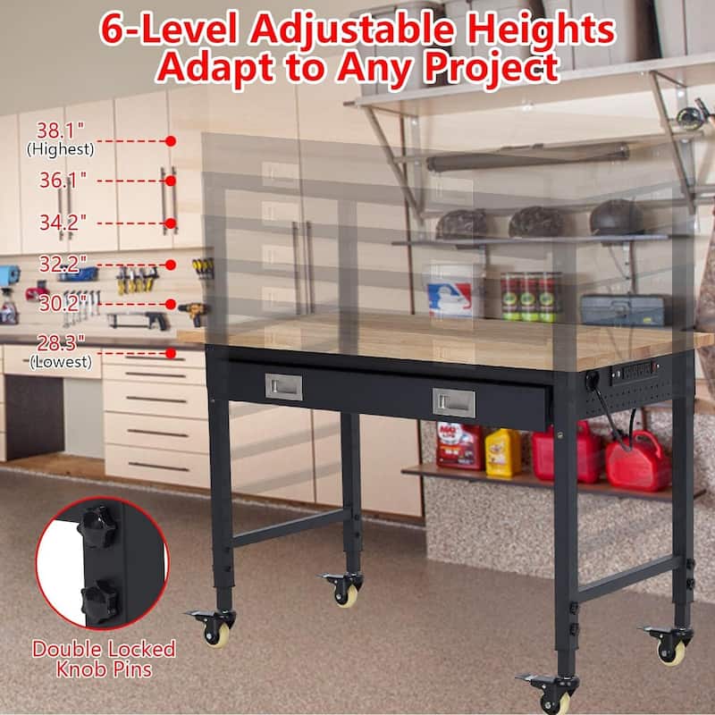 48*24*1.2 Inch Workbench for Garage with Drawer & Rolling Casters - N/A