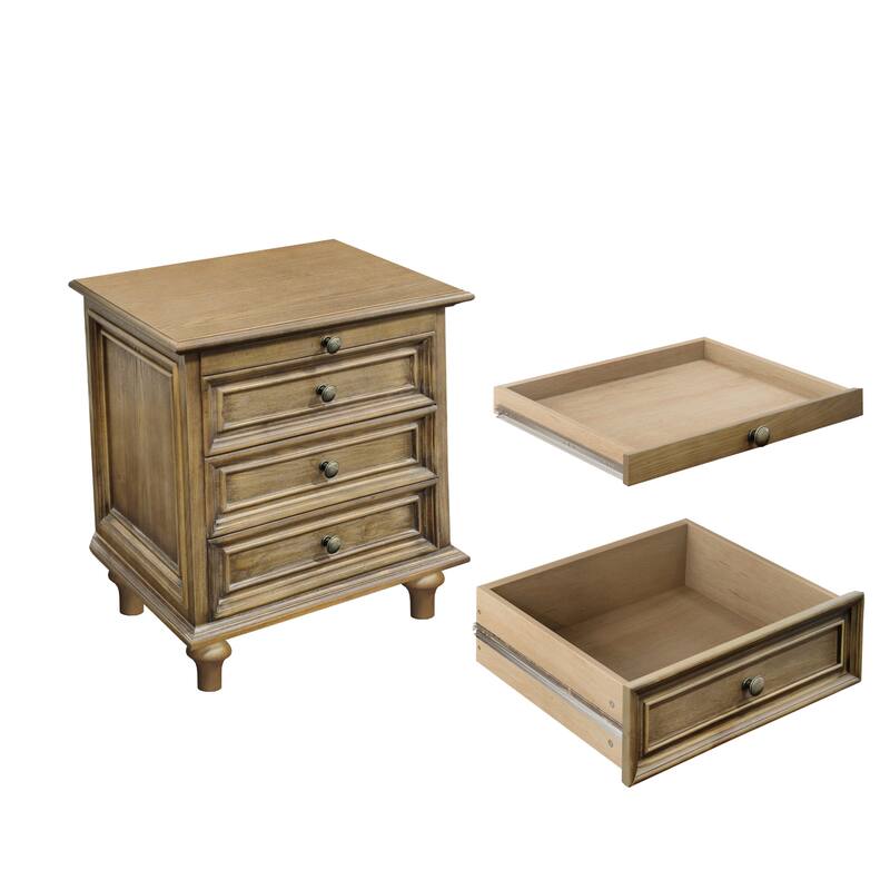 Traditional 3-Drawer Nightstands with Pull-Out Shelf and Solid Wood Legs