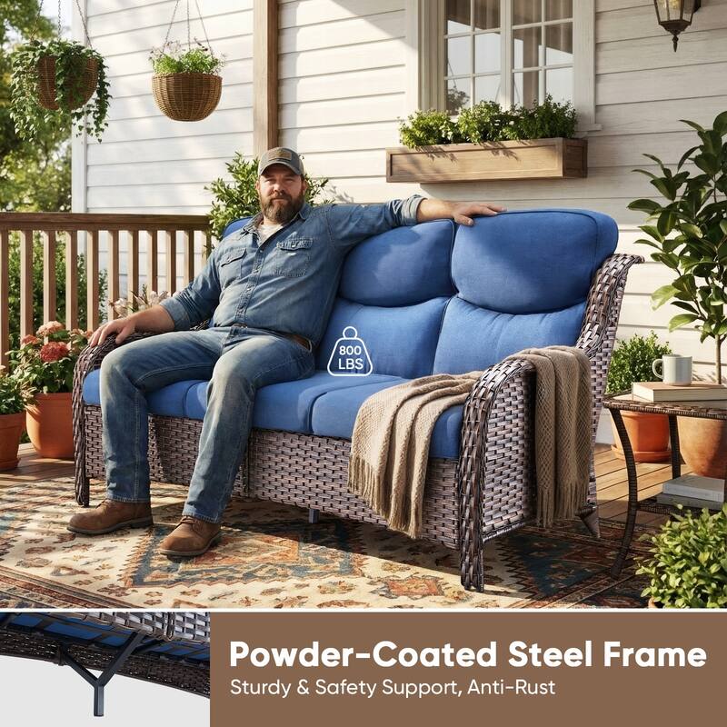 Pocassy Outdoor Propane Fire Table with Sofa Swivel Chair Table Funiture Set.