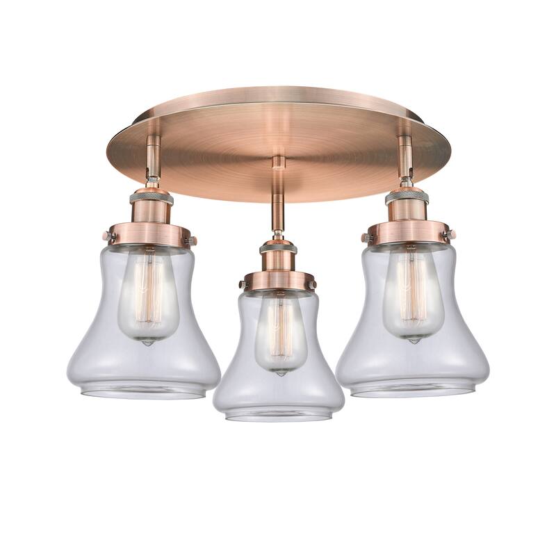 Innovations Lighting Bellmont - 3 Light 18" Flush Mount - Clear/Antique Copper