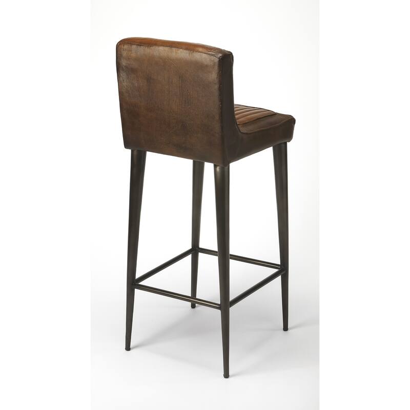 Maxwell 32 in. Seat Height Leather and Iron Bar Height Stool with Back