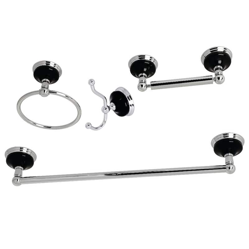 Kingston Brass Water Onyx 4 Piece Bathroom Package with 24" Towel Bar, - Polished Chrome