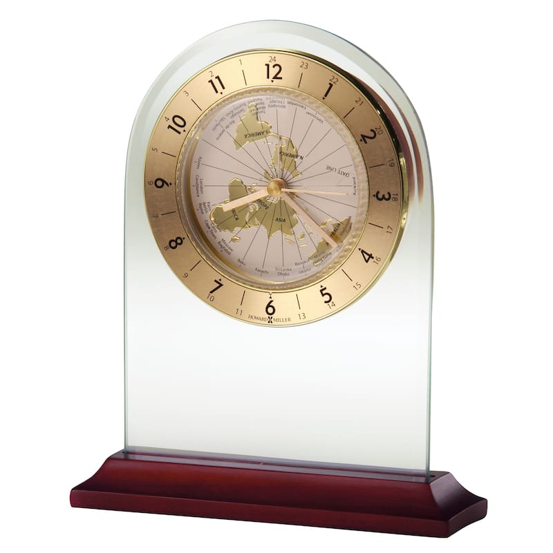 Howard Miller World Time Arch Modern Alarm Clock with Rotating Map