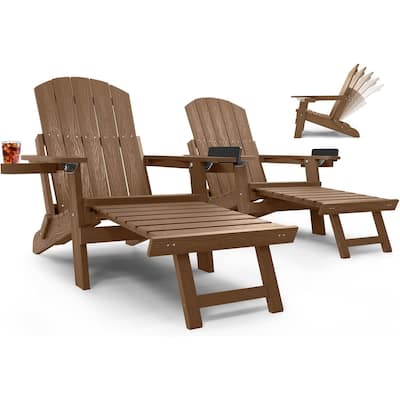 WINSOON Set of 2 HIPS Folding Adirondack Chair with Adjustable Backrest and Retractable Ottoman