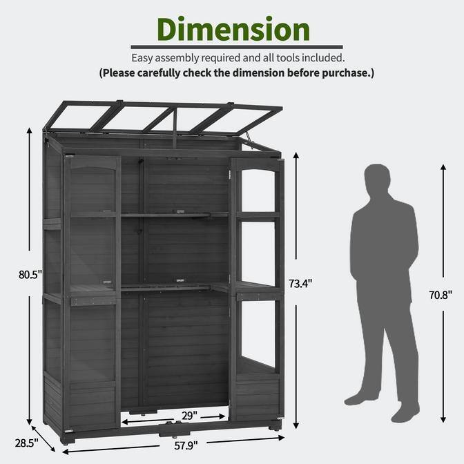 MCombo Walk-in Greenhouse with Openable Roof and Lockable Door, Solid Wood 0899