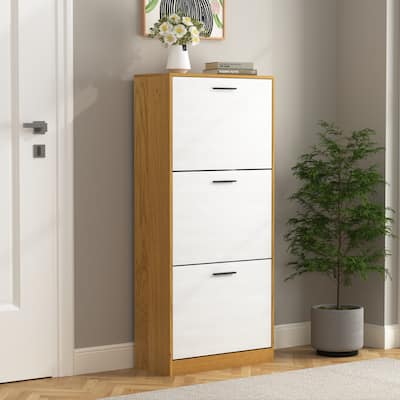 Shoe Storage Cabinet with 3 Flip Drawers, Freestanding Narrow Shoe Rack, Hidden Shoe Cabinet with Adjustable Panel