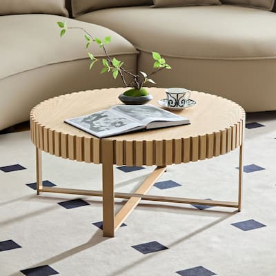 Modern Handmade Drum Shaped Coffee Table Round Living Room Coffee Table with Base, for Living Room and Bedroom