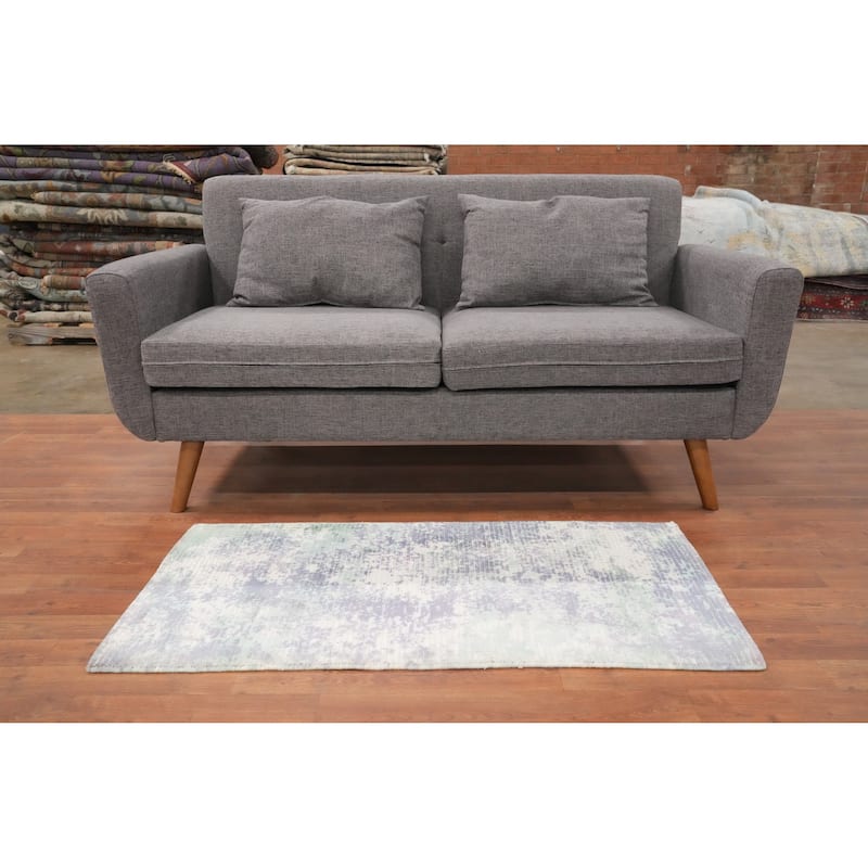 Hand Knotted Oriental Viscose Silk Carpet Modern All-Over Purples Abstract Area Rug - 4' 0'' X 2' 0''