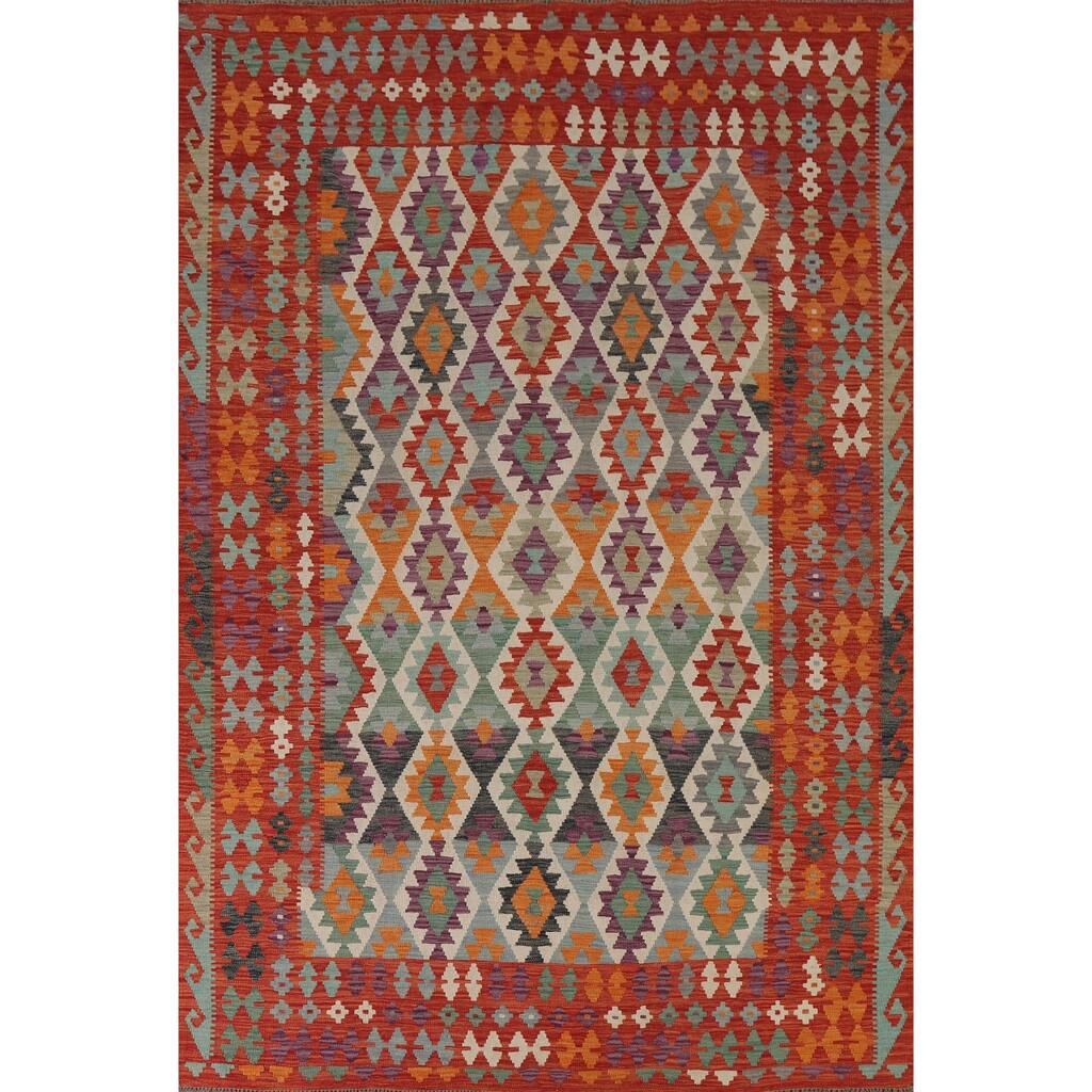 Reversible Southwestern Kilim Area Rug Flatweave Oriental Wool Carpet - 6'9" x 9'6"