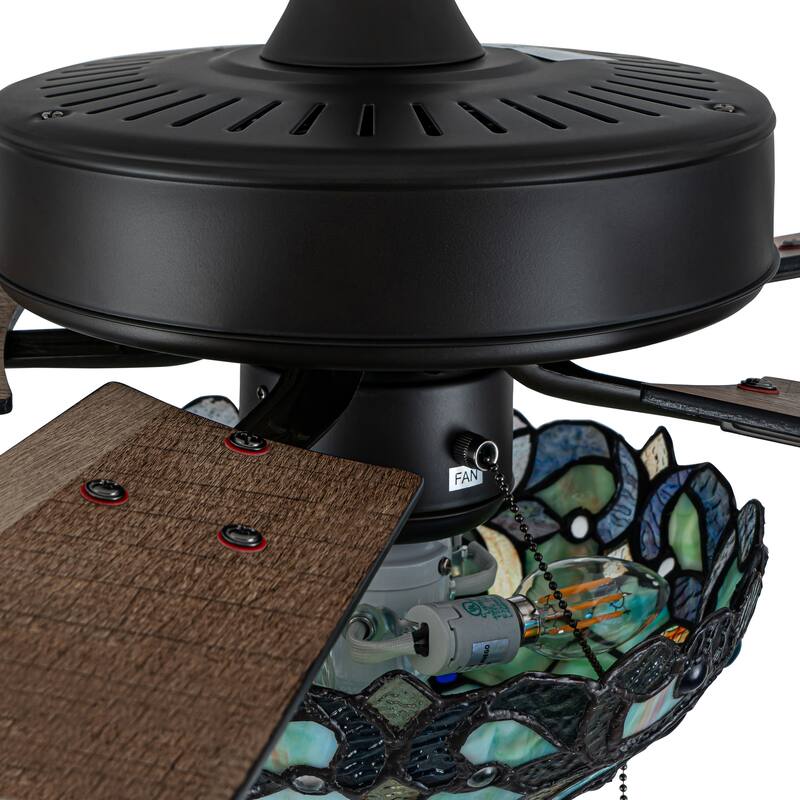 52" W Magna Carta Indoor Tiffany Stained Glass Oil Rubbed Bronze Ceiling Fan with Remote Control