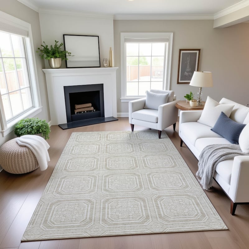 Premium Washable Super Soft Classic Panel Mayfield Rug - Beige - 5' x 7'6"